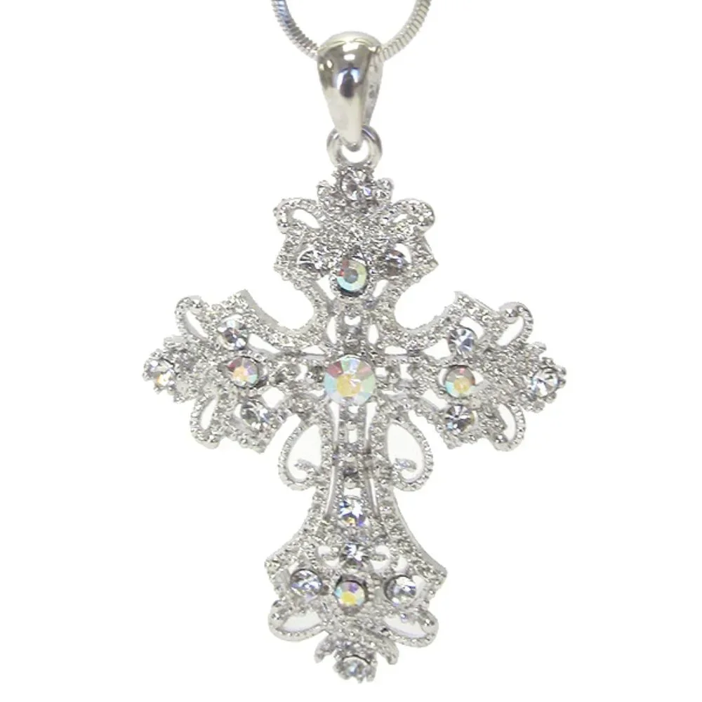 White Gold Victorian Style Crystal Cross